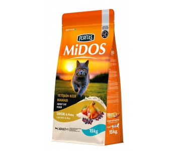 MIDOS Cat Adult Chicken - с пилешко и ориз за котки от всички породи, 15 кг